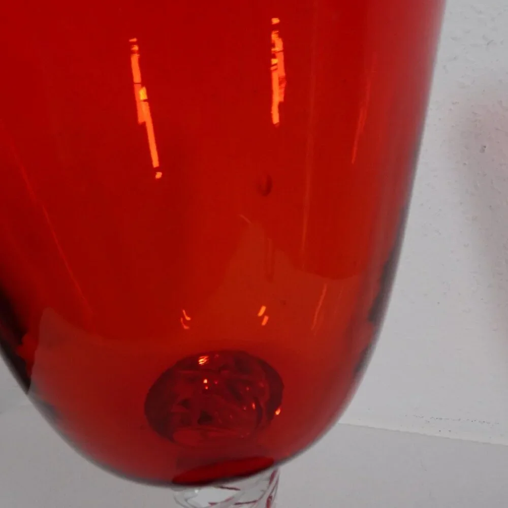 Blenko Vintage Air Twist Red Goblet Vase #489 Large 13